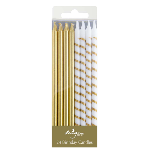 Gold Solids and Stripes Birthday Candles - Xtra Tall (24)
