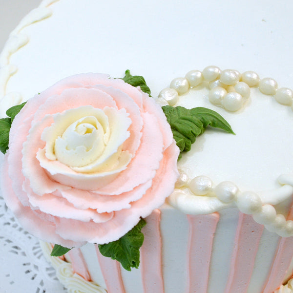 Blush Rosettes & Sugar Pearls Cake - Decorated Cake by - CakesDecor