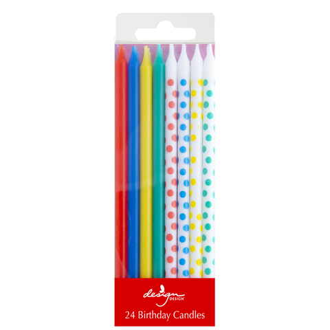 Primary Solids and Dots Birthday Candles - Xtra Tall (24)